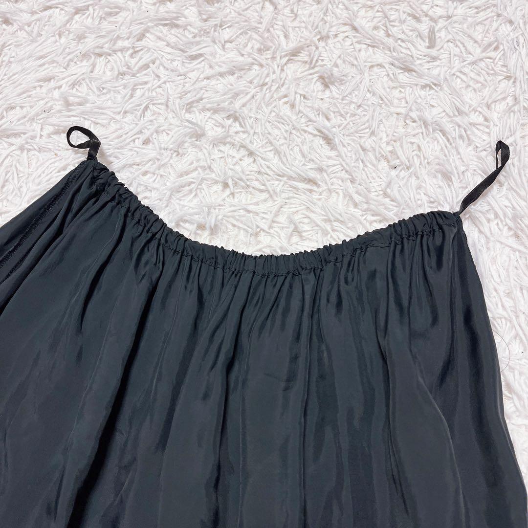 日本製 3way ロング ドレス フレア フリル 花柄 刺繍 パフスリーブ 黒