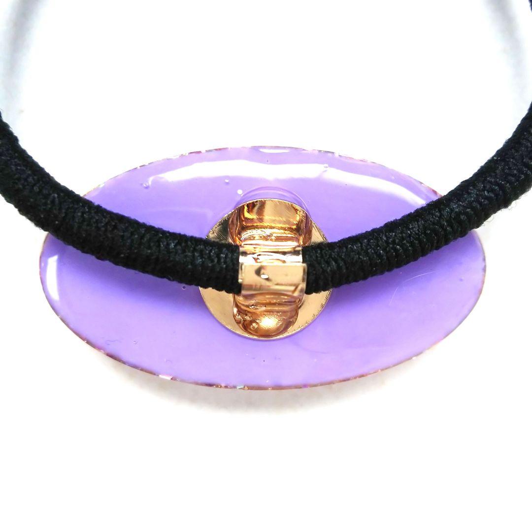 ヘアゴム レジン オーバル型 天然石ローズクォーツと桜とお花