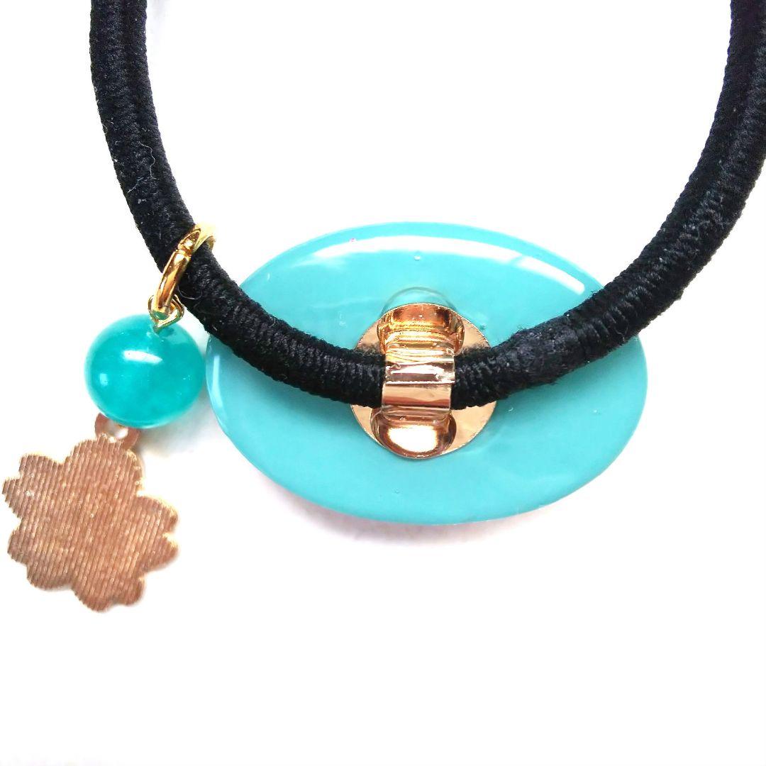 ヘアゴム レジン オーバル型 天然石ローズクォーツと桜とお花