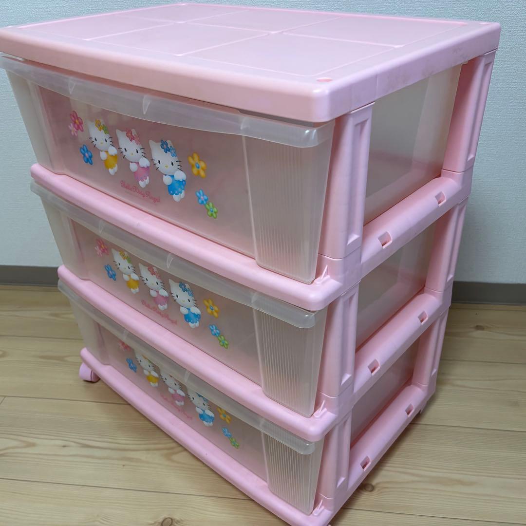 サンリオ　ハローキティ　エンジェル　3段収納ケース　衣装ケース　ピンク