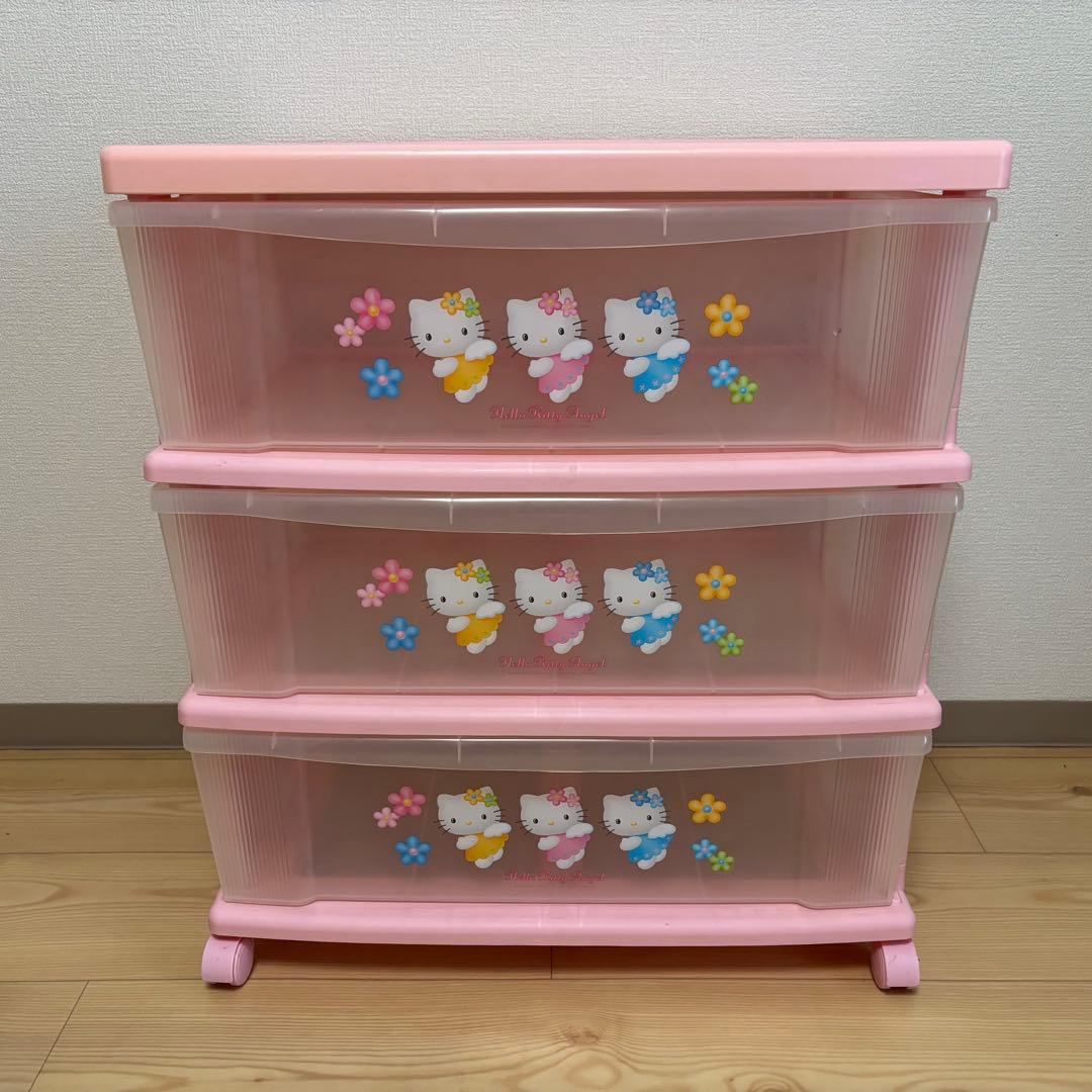 サンリオ　ハローキティ　エンジェル　3段収納ケース　衣装ケース　ピンク