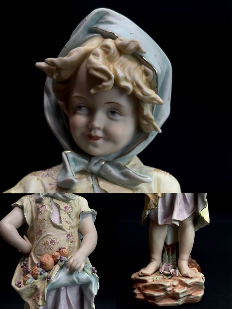 瀬戸ノベルティー 丸山陶器『果物の収穫』 磁器人形 2点まとめ R811185