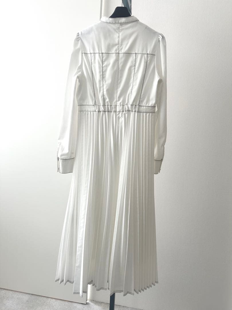 セルフォード 長袖プリーツワンピース　ホワイト　38