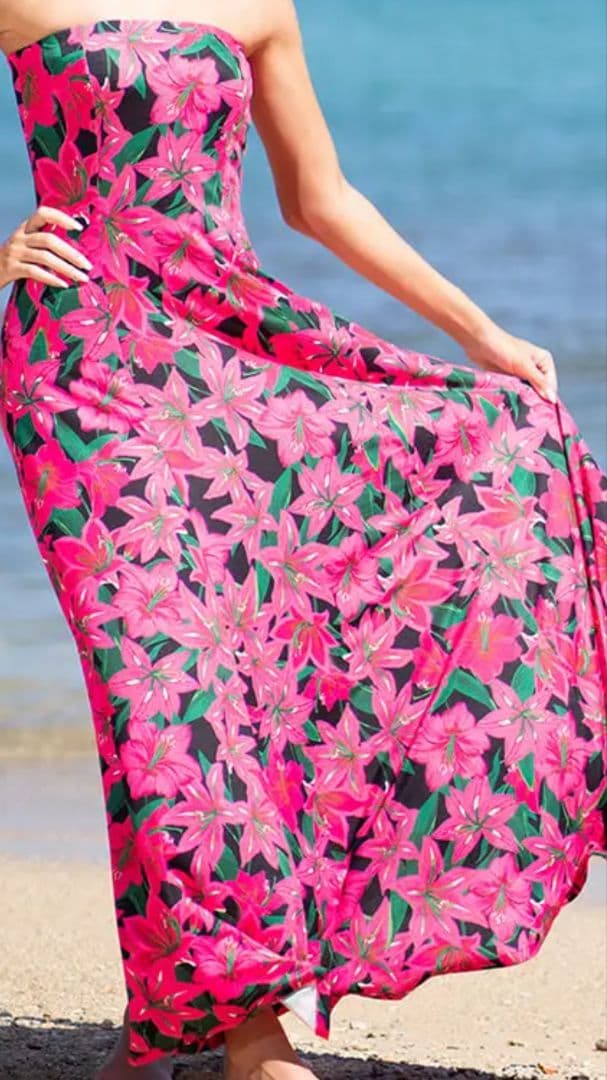 フラダンス用ワンショルダードレス花柄　125センチ