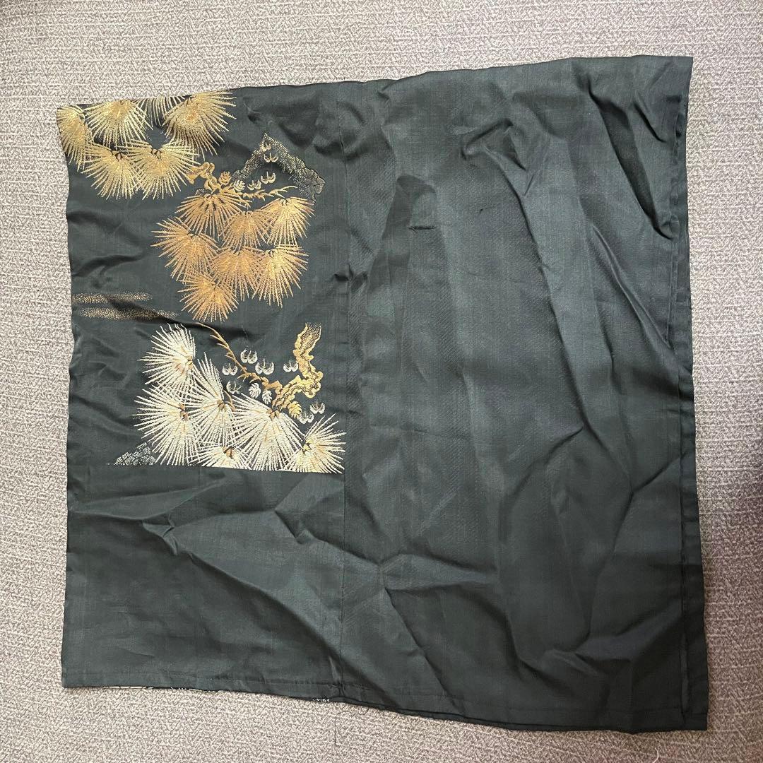 【最高級】大嶋織 テーブルクロス 正方形124cm 黒 絹 松 扇 金彩 縁起物