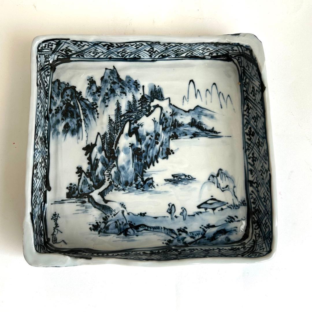 京焼 清水焼 六斎陶房 幸之介窯 染付 角皿 箱付 和食器 鉢 皿