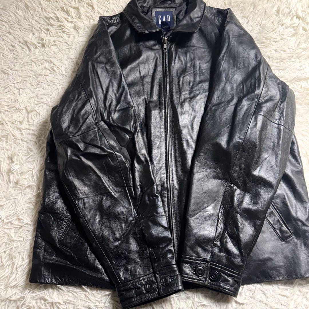 90s OLD GAP 本革 レザージャケット XL 中綿 キルティング 黒