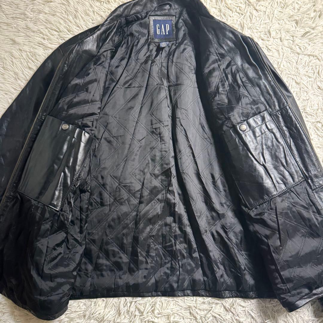 90s OLD GAP 本革 レザージャケット XL 中綿 キルティング 黒