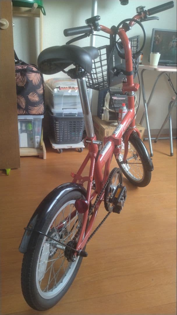 引取限定 CAPTAIN STAG 16インチ折りたたみ自転車 カゴ付き