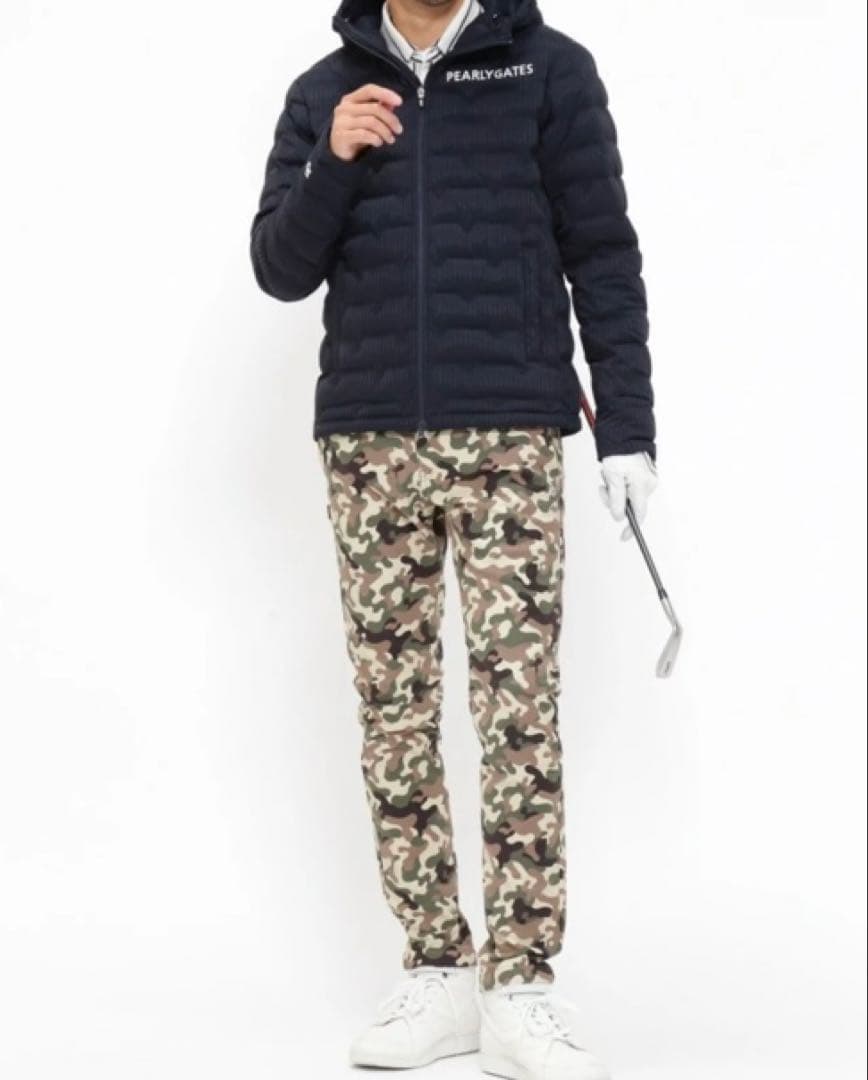 新品 パーリーゲイツ コットンストレッチバーズアイ表起毛パンツ カモ柄(4)M