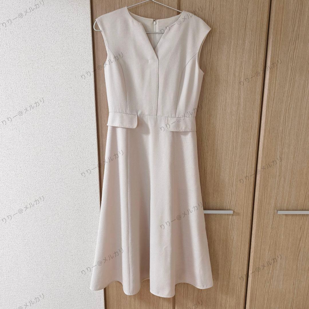 サイズ36　ANAYI　リネン調オックスフレアワンピース　アイボリー　アナイ