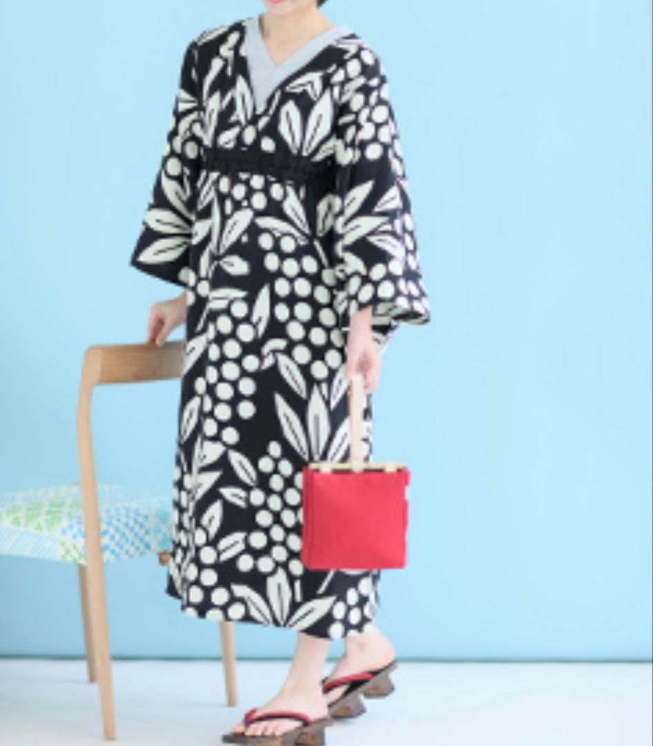 SOU・SOU 浴衣みたて 南天竹 麻100% 和柄ワンピース 黒