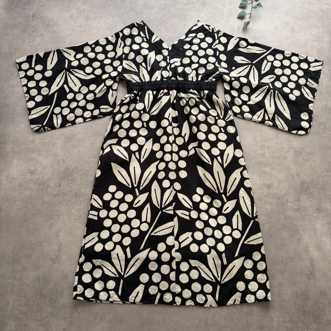 SOU・SOU 浴衣みたて 南天竹 麻100% 和柄ワンピース 黒