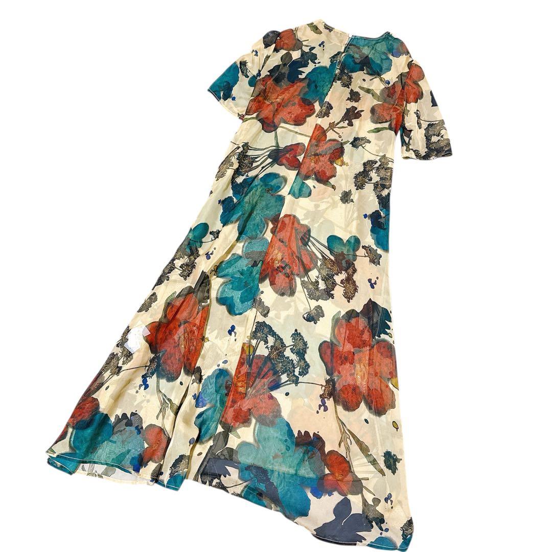 ワンピース Ameri SCAN FLOWER CHIFFON DRESS M