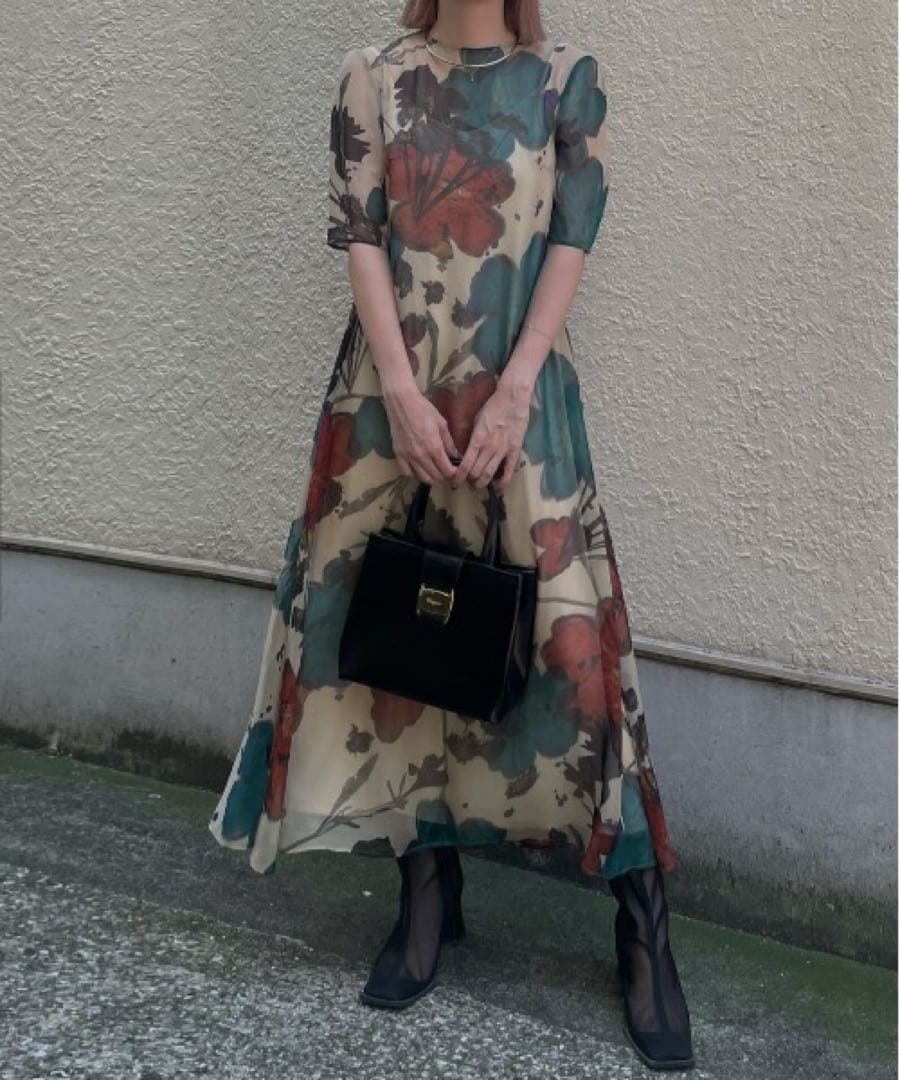ワンピース Ameri SCAN FLOWER CHIFFON DRESS M