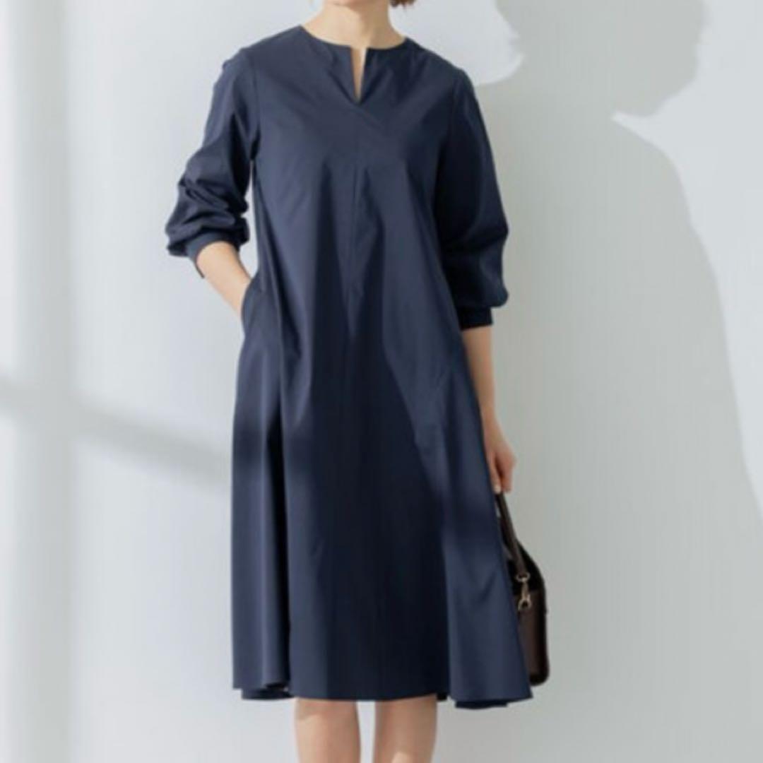 美品 2023SS 大きいサイズ5 組曲Co/Nyブロードワンピース ネイビー