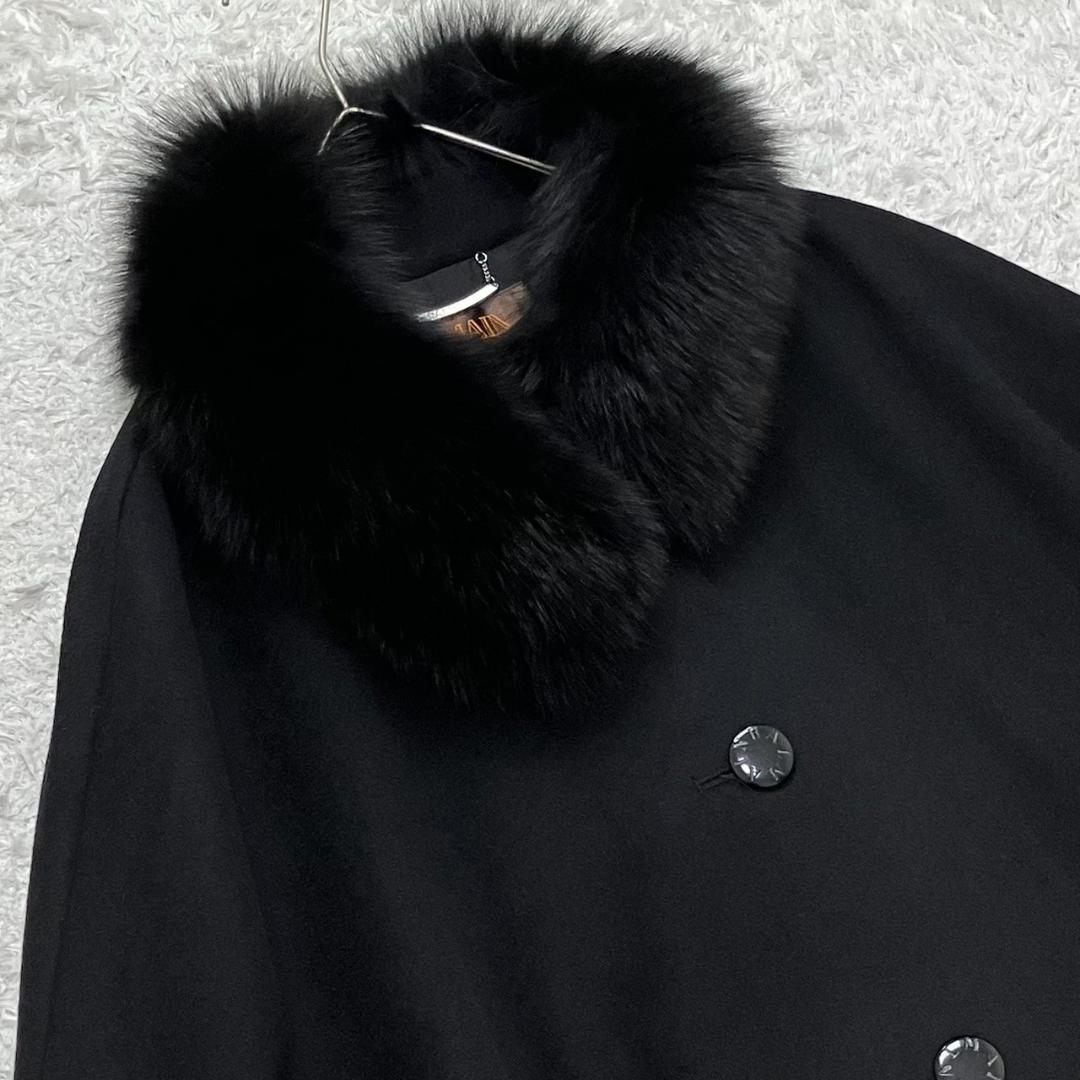 未使用級✨カシミヤ100％✨バルマン ポンチョ フォックスファー 現行 ブラック