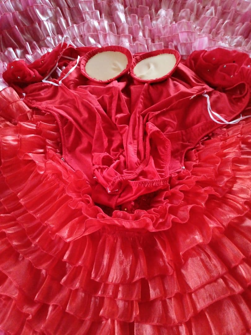 社交ダンスモダンドレスM赤ピンク