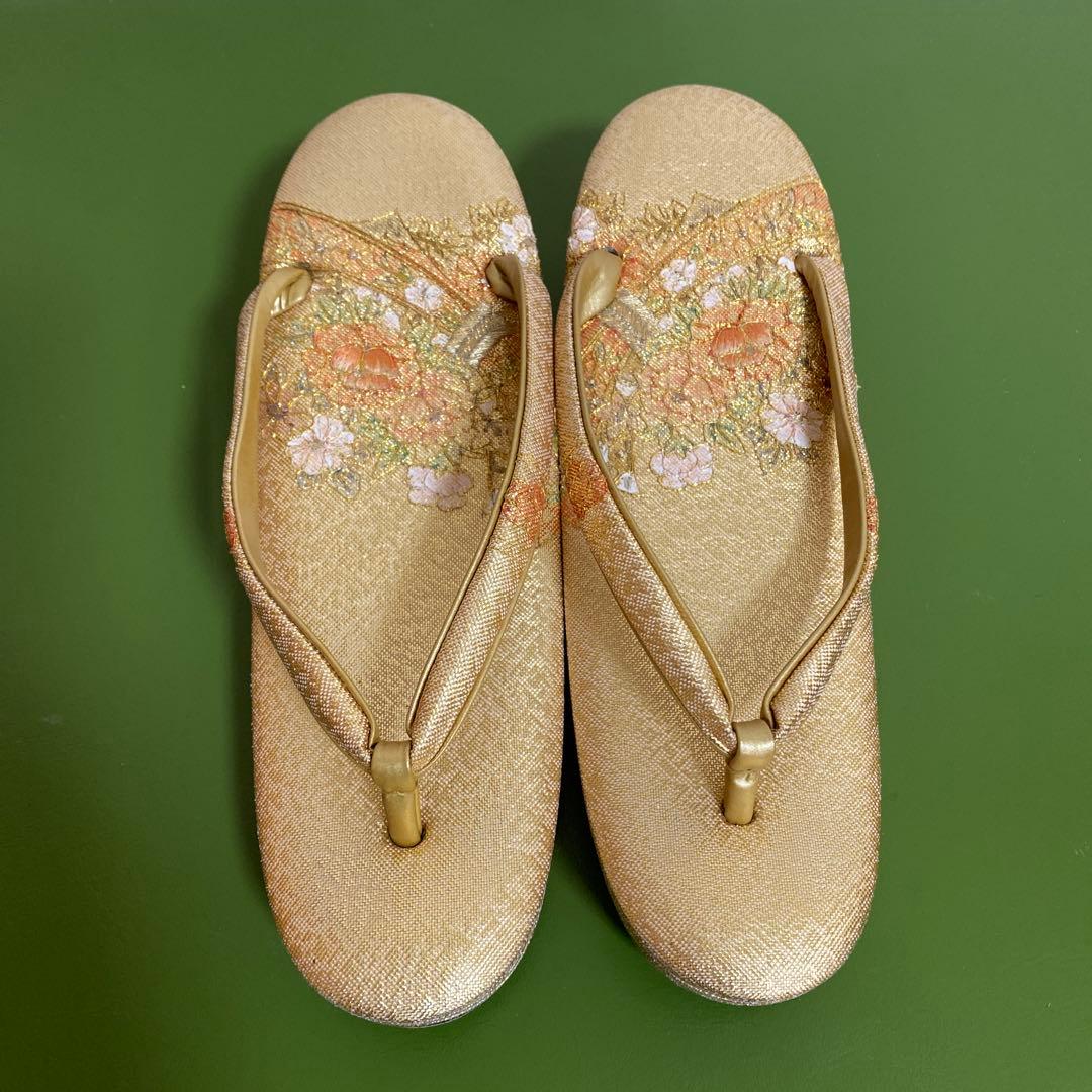 礼装用　和装用　草履バッグ　金 花模様刺繍＊QF