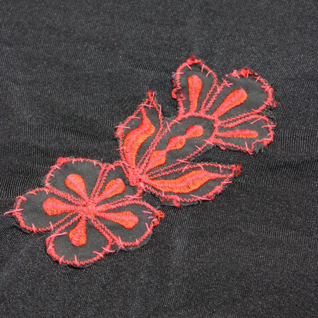 【美品 社交ダンス衣装】ワンピース ドレス 黒 赤 刺繍 フリンジ シンプル