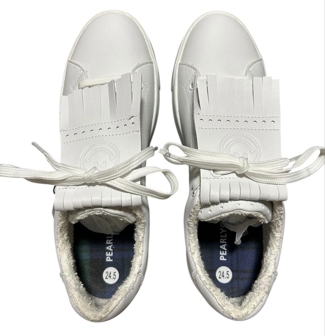 新品 パーリーゲイツ ゴルフシューズ キルトタンローカット ホワイト 24.5㎝