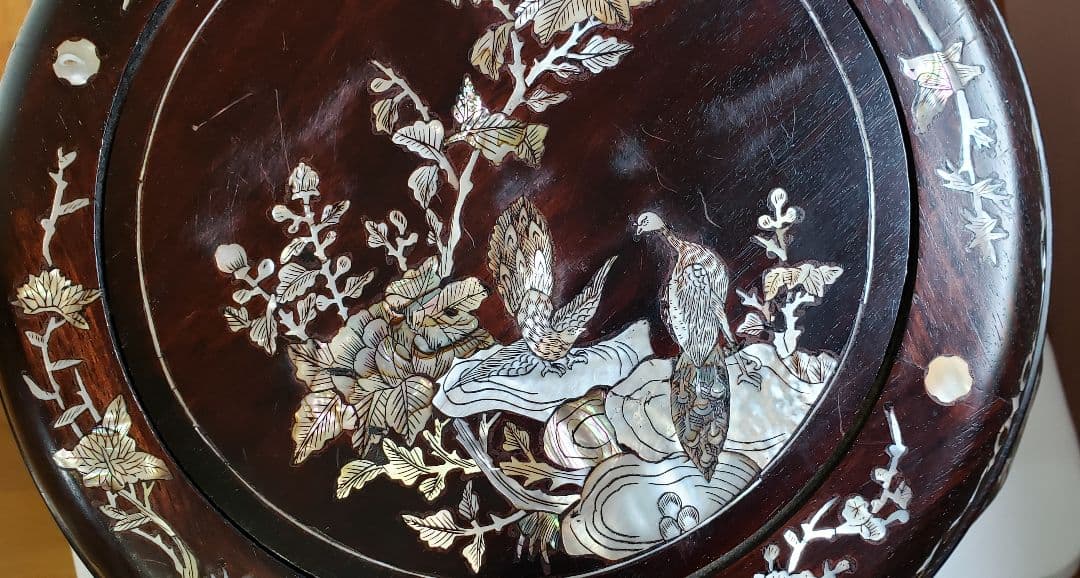 螺鈿 丸椅子 スツール 腰掛け 中国美術 工芸品 唐木 2客