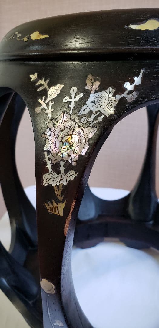 螺鈿 丸椅子 スツール 腰掛け 中国美術 工芸品 唐木 2客