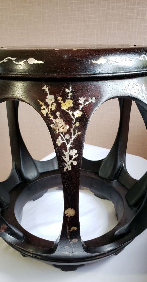 螺鈿 丸椅子 スツール 腰掛け 中国美術 工芸品 唐木 2客