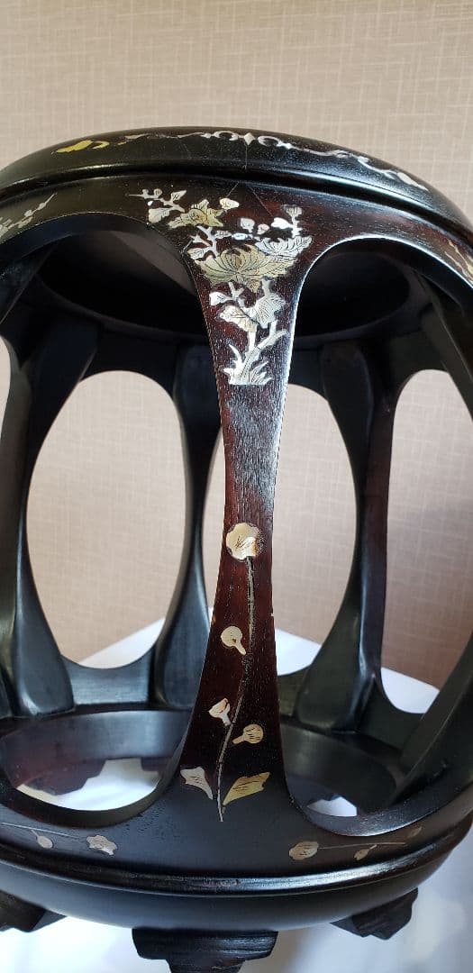 螺鈿 丸椅子 スツール 腰掛け 中国美術 工芸品 唐木 2客