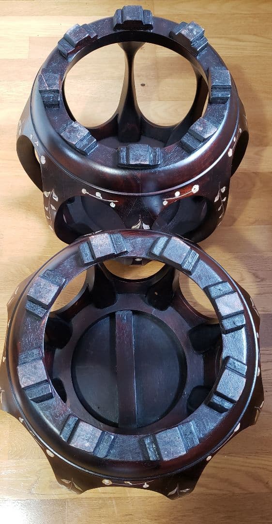 螺鈿 丸椅子 スツール 腰掛け 中国美術 工芸品 唐木 2客