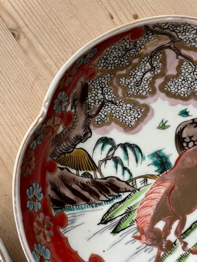 古伊万里　馬と桜　骨董　春駒　皿　3枚セット