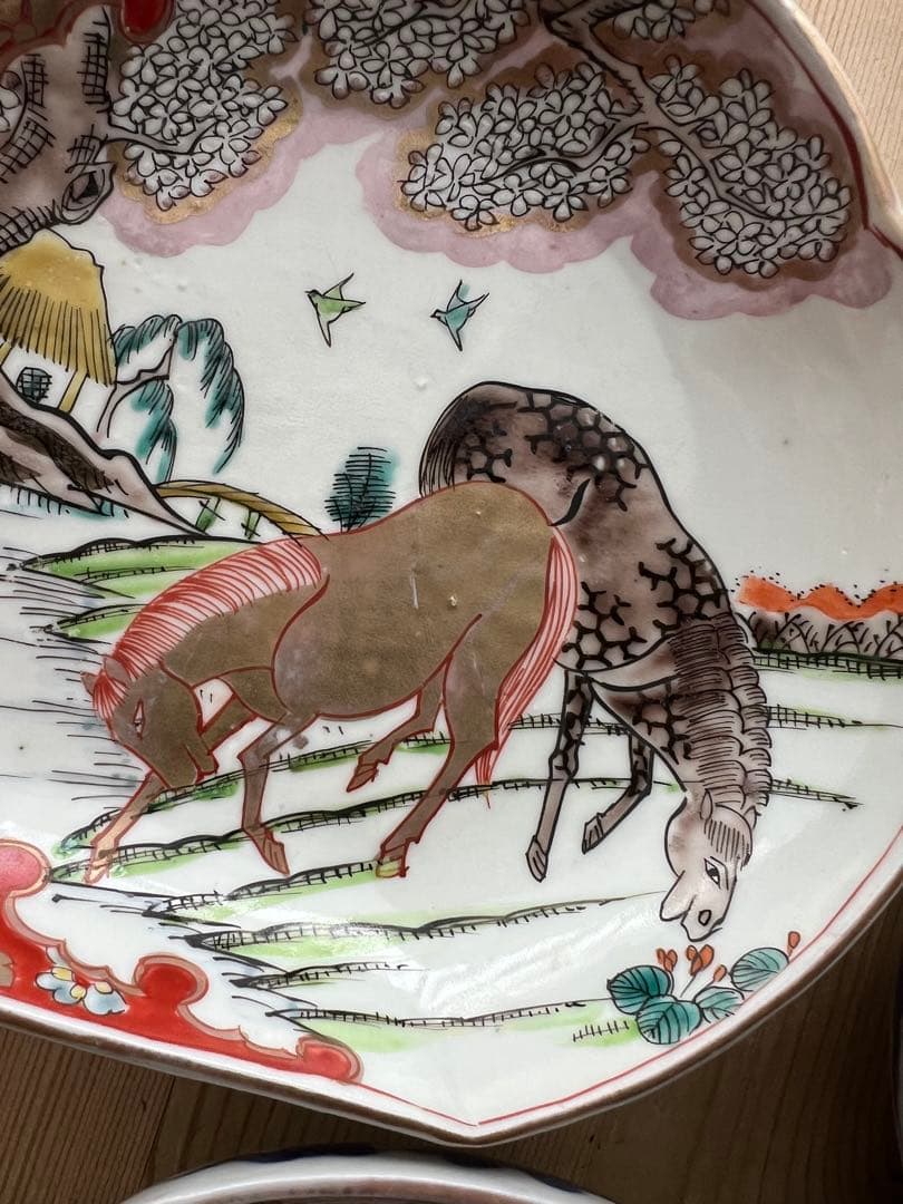 古伊万里　馬と桜　骨董　春駒　皿　3枚セット