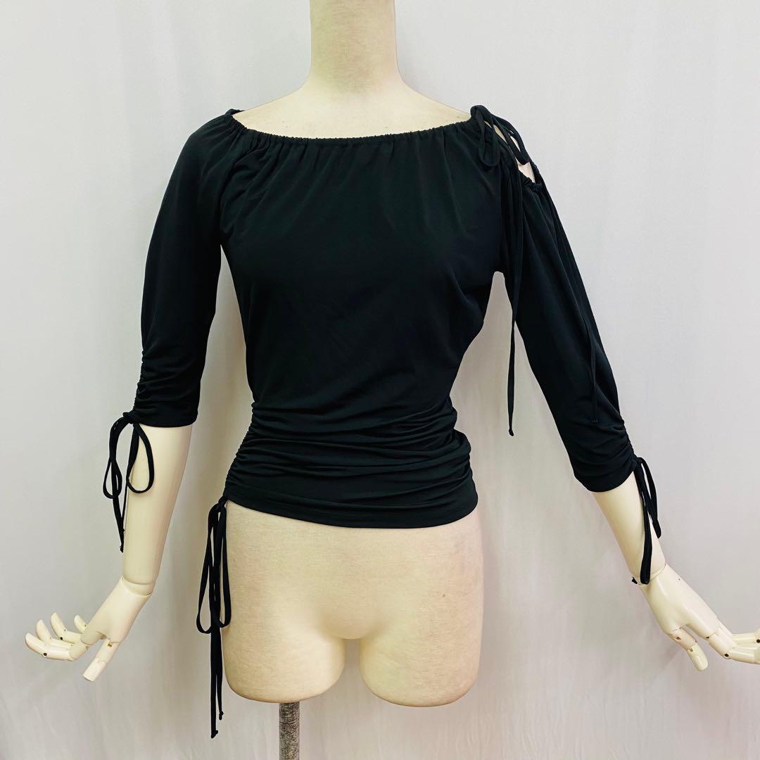 Ｙ5407★SM★【チャコット】黒/ドロストリボン/トップス☆社交ダンス