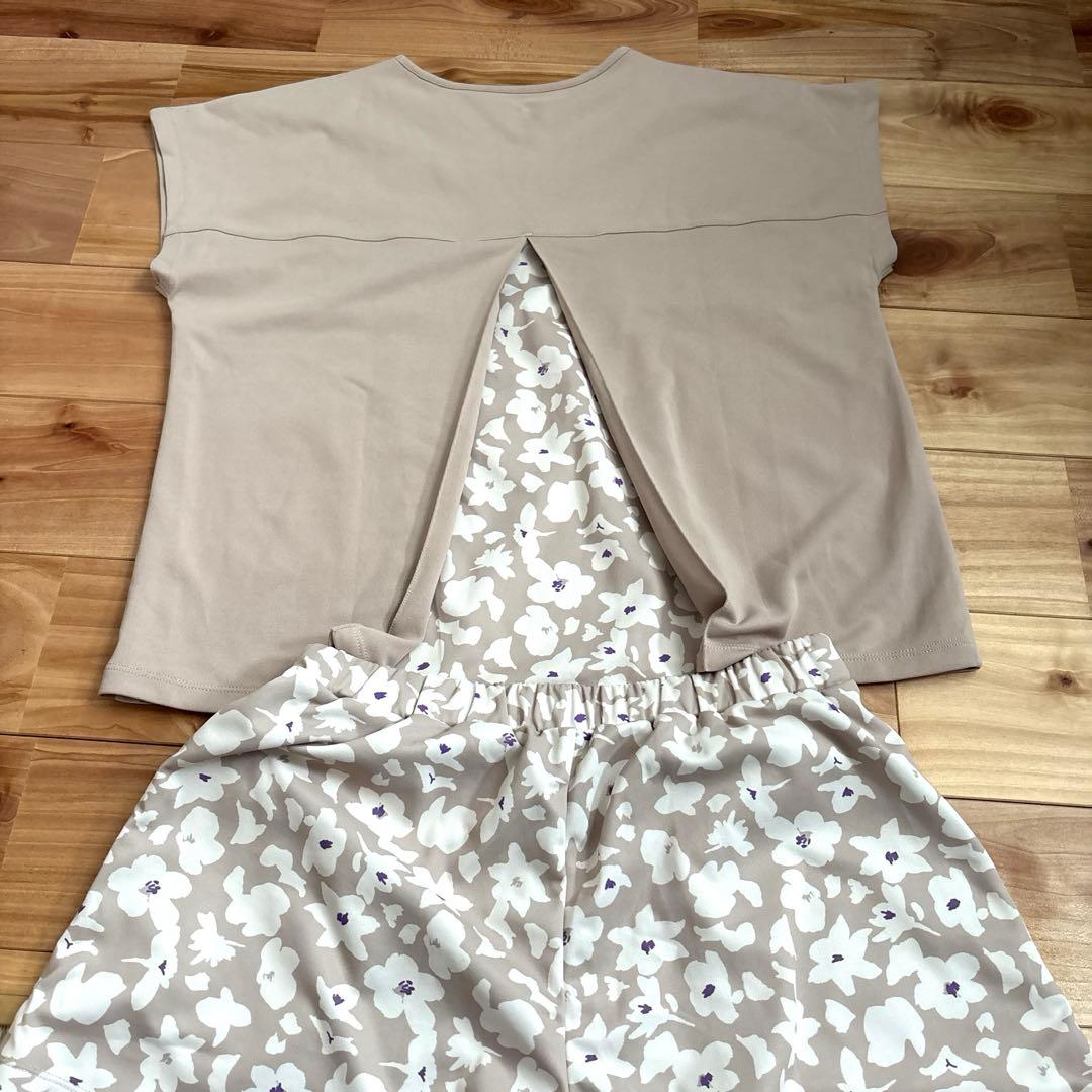 プリンス　花柄ベージュ　テニスウェアセット上下Ｌサイズ