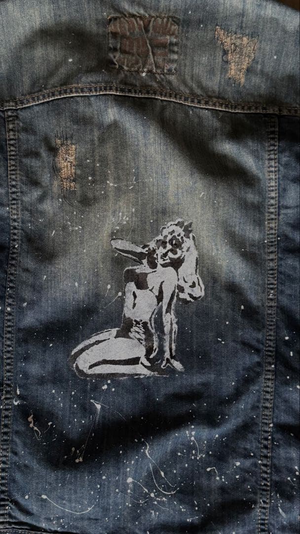 【1点物】リメイク デニムジャケット ペイント＆パッチ ダメージ加工 インディゴ