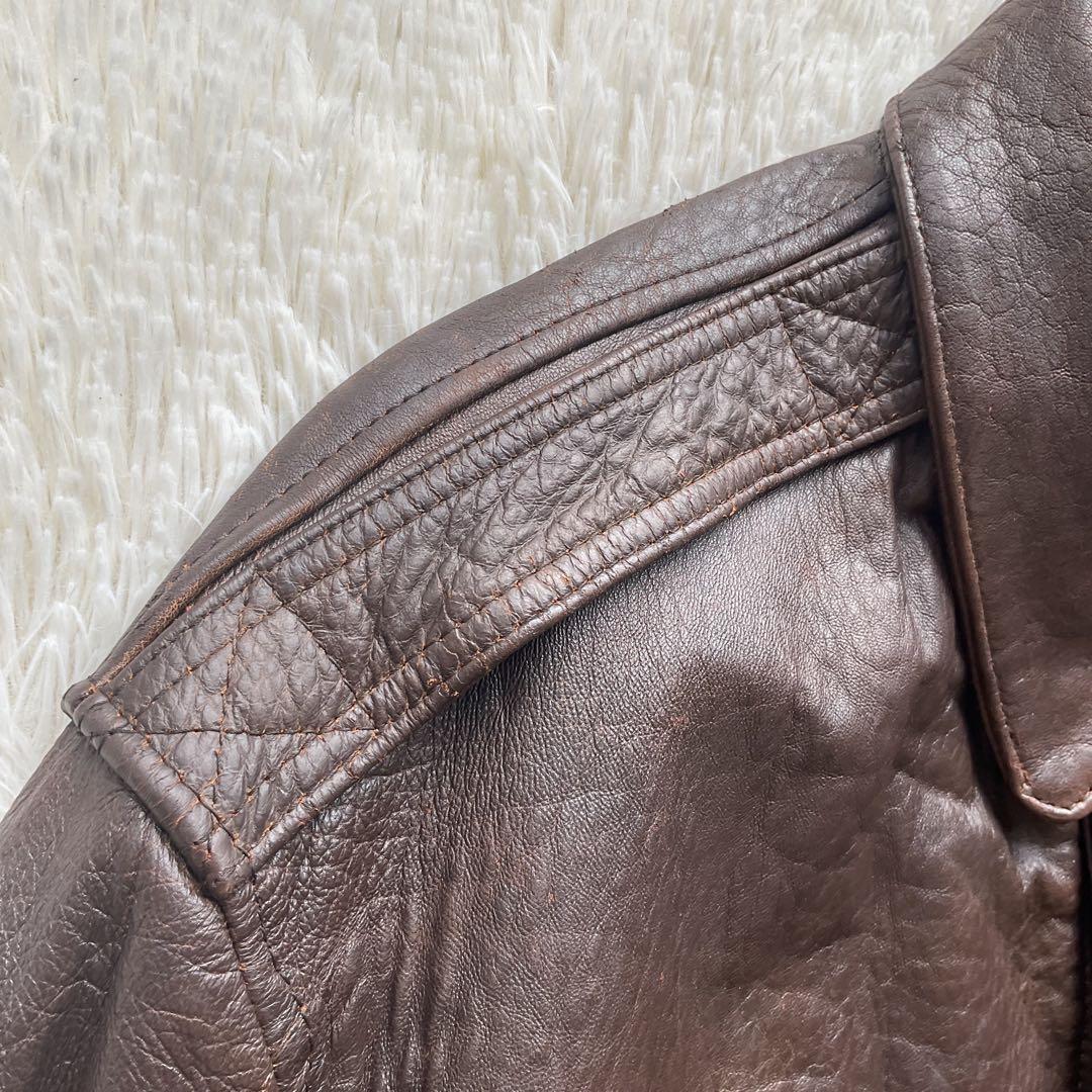 人気✨AVIREX レザージャケット　A-2 地図　裏地総柄　ブラウン　本革　M