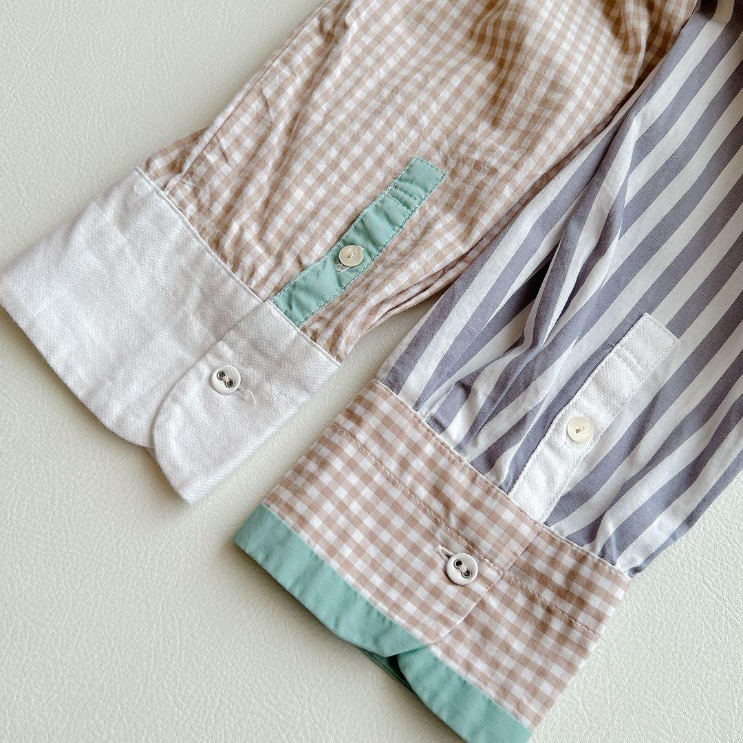 nop de nod ⿻ パッチワーク シャツ チェック ストライプ ナチュラル