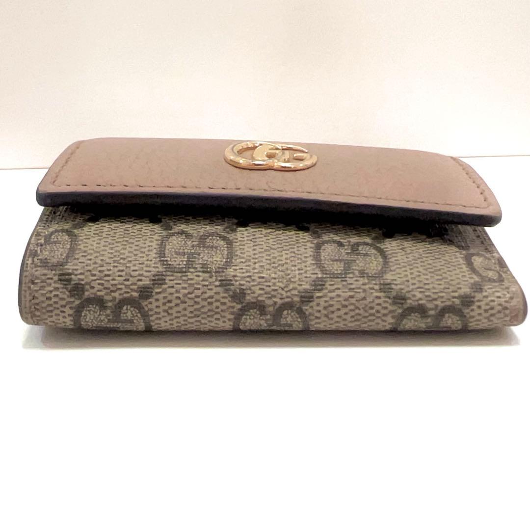 グッチ キーケース 6連 GGスプリーム マーモント 革 PVC ピンクベージュ