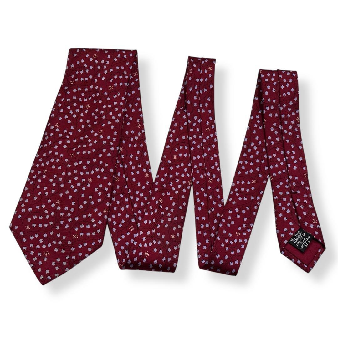 良品✨CHANEL ネクタイ　シャネル　ココマーク　ワインレッド　【D】