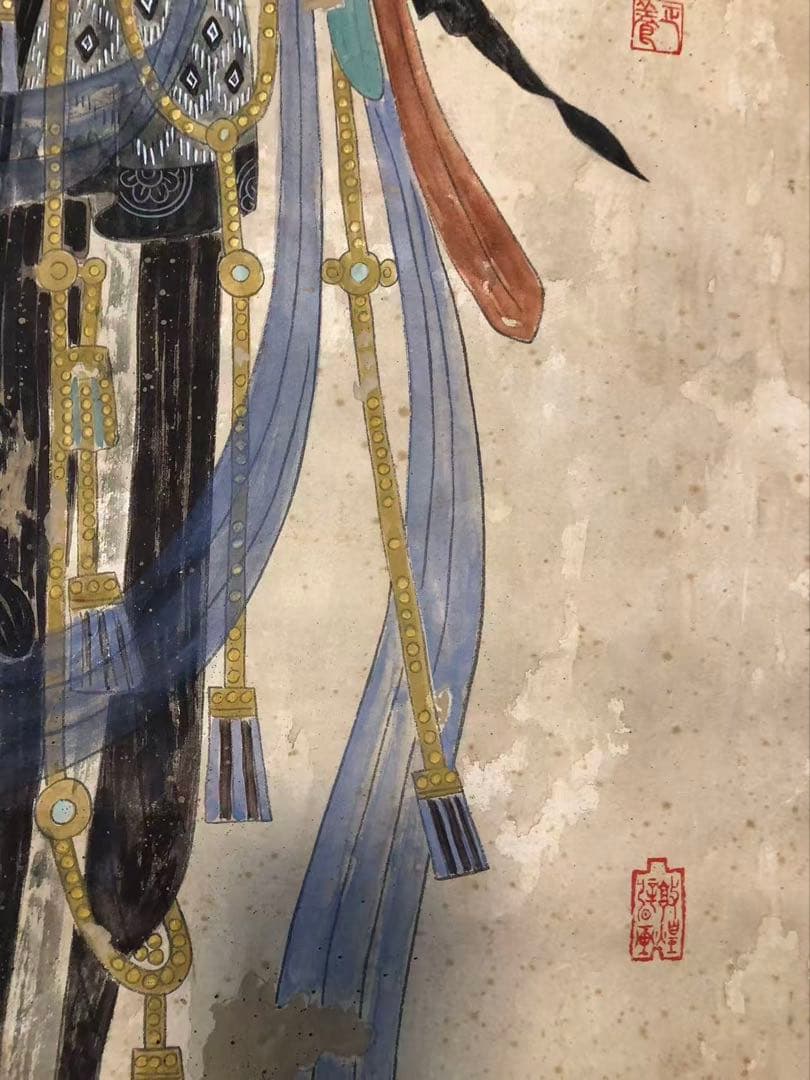 中国画 捲り　謝正飬［観音図　敦煌壁画］紙本　肉筆！