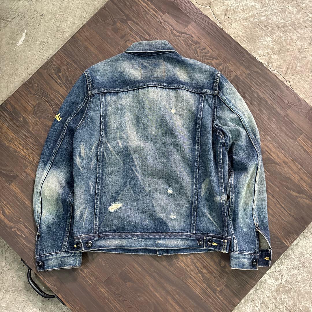 7AS9 コールブラック　デニムジャケット　Gジャン　2nd 青　ダメージ　古着