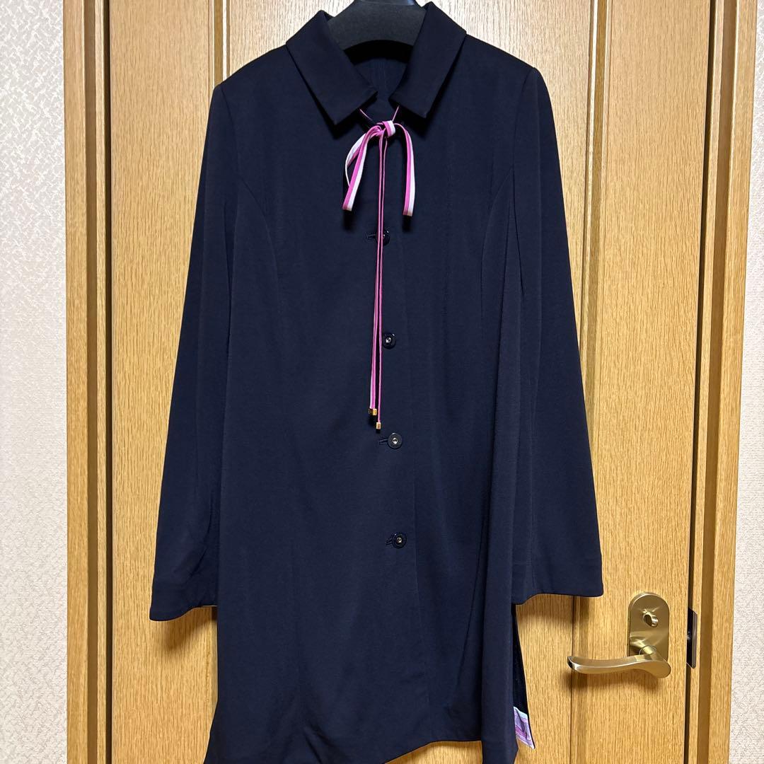 LEOMARD★レオナール ★黒に近いネイビー リボン付き長袖シャツ★42号