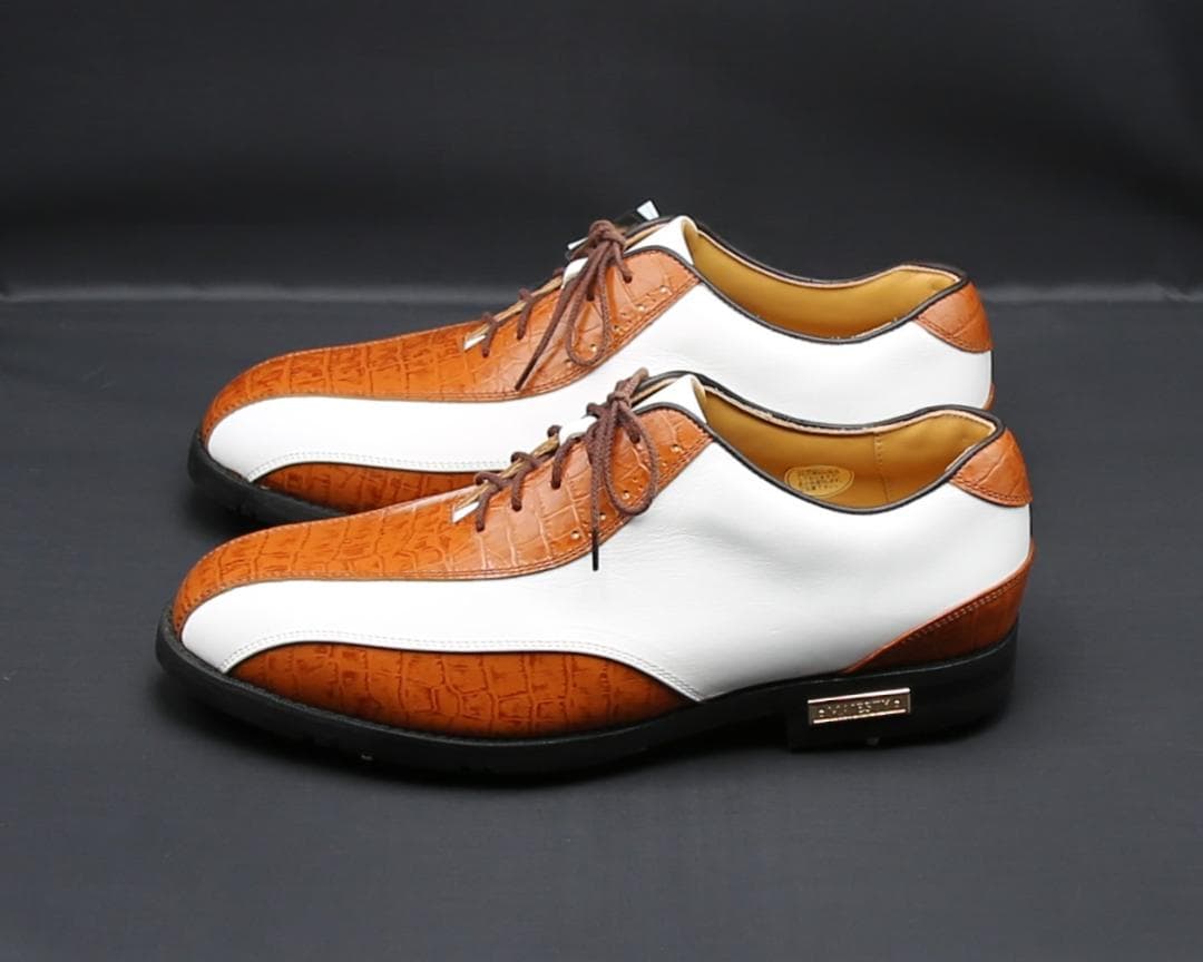 【未使用】５万円超☆マルマンMAJESTY☆ゴルフシューズ 白茶コンビ 25cm