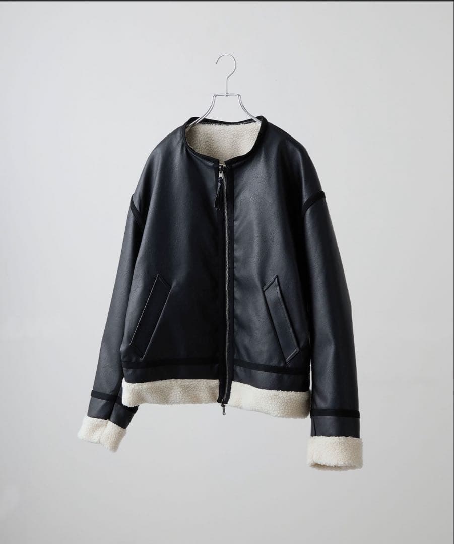 【CLEL】 4way リバーシブルフェイクムートンジャケット ネロピザ