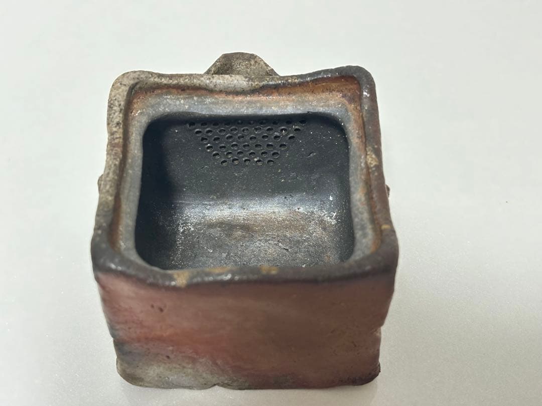 ⑭備前焼 宝瓶 登り窯 柘榴 ザクロ 4角 手びねり 急須