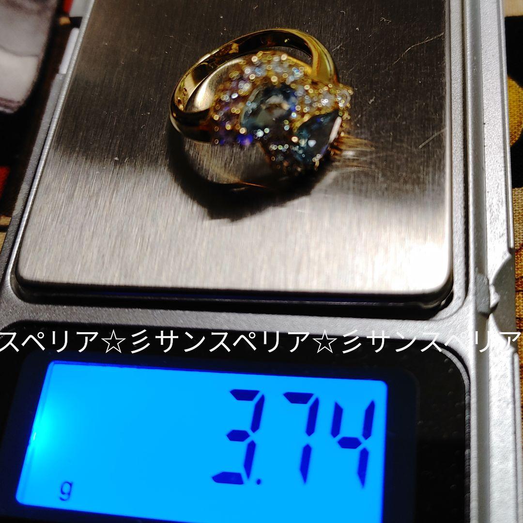 K18 アクアマリンとCZのデザインリング