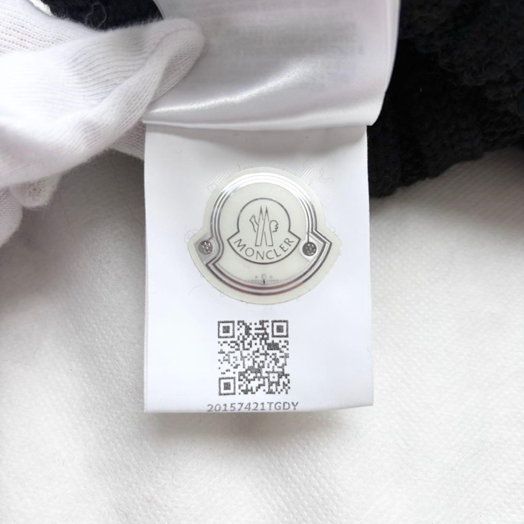 モンクレール ニット帽 ビーニー ケーブル網み ロゴワッペン ブラック