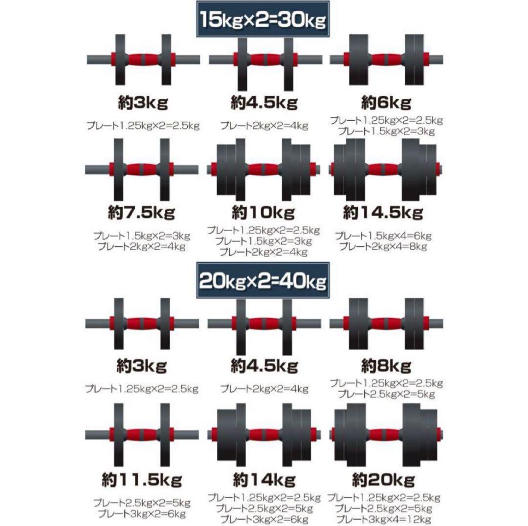 【新品】ダンベル 可変式 20kg 2セット 40kg 多機能3way バーベル
