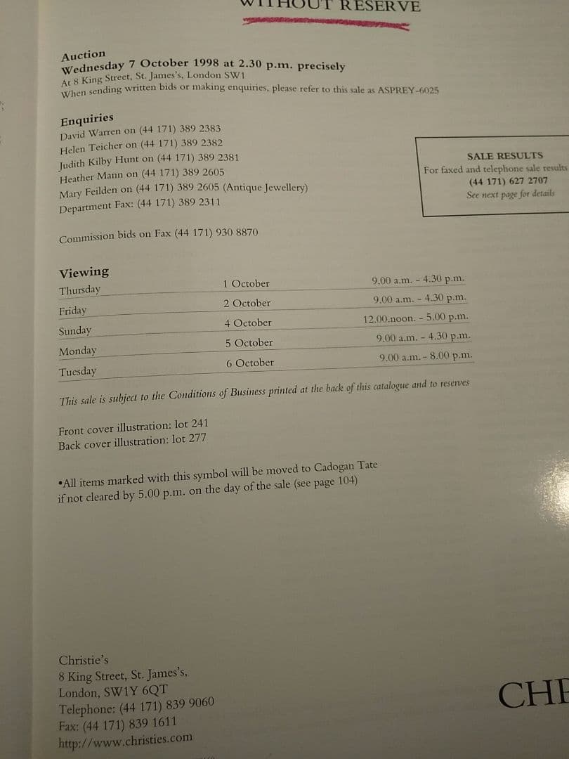 〈洋書〉クリスティーズ・ロンドン ☆アスプレイ&ガラード  オークションカタログ