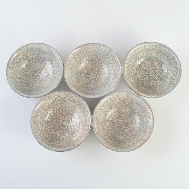 美優 茶道具　金海駕洛窯　三島　数茶碗　五客　共箱　V　9468